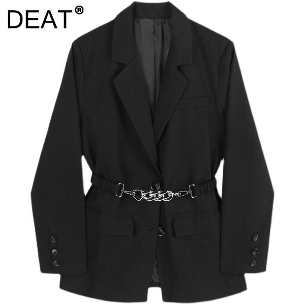 

women's suits & blazers [deat] women blazer black turn-down collar single-breasted long sleeve chain loose coat fashion spring autumn 2, White;black