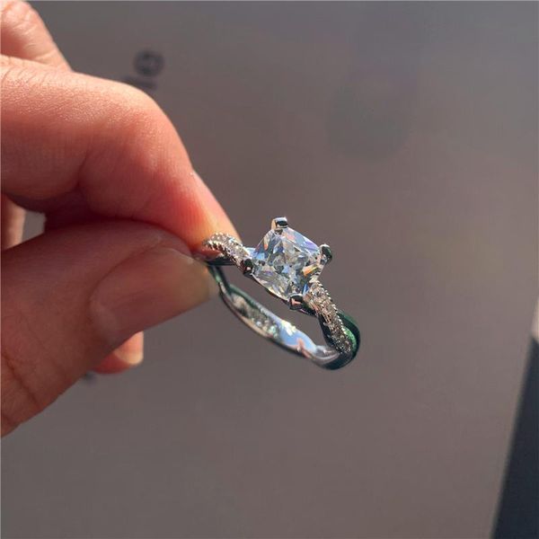 

wedding rings charm silver color ring dainty female white crystal thin for women luxury square zircon stone engagement, Slivery;golden