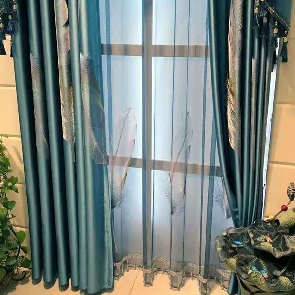 

curtain & drapes curtains for living room luxury large feather embroidered semi-blackout brocade blue silk fabric window