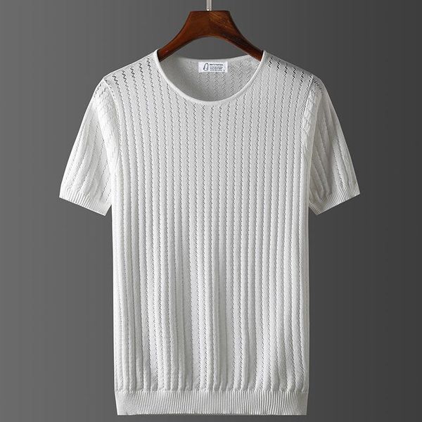 

men's t-shirts male summer man short sleeve solid color o collar fashion fitness slim fit casual knitted tees b125, White;black