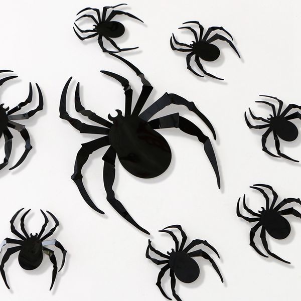 Adesivi 3D di grandi ragni Forniture per feste di vigilia di Halloween Decorazioni per la casa Adesivo di ragni in PVC realistico Fai da te Decorazioni per finestre da parete per stanze spaventose 12 pezzi / pacco TH0101