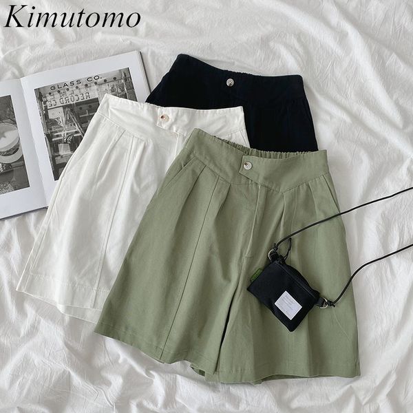 

kimutomo loose casual pants women spring korean fashion solid color elastic high waist knee length wide leg pants 210521, Black;white