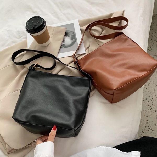 

77626 retro women bucket bag fashion casual female shoulder messenger crossbody bag pu leather handbag for women