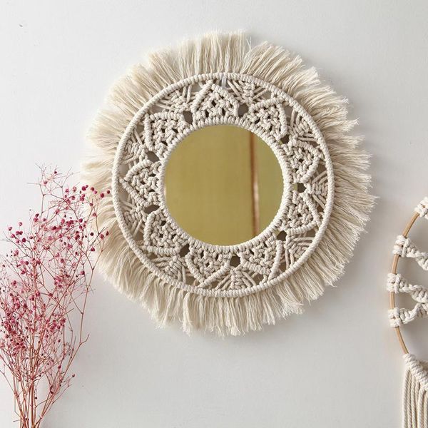 

mirrors wall hanging mirror boho art with fringe round makeup decorative supplies