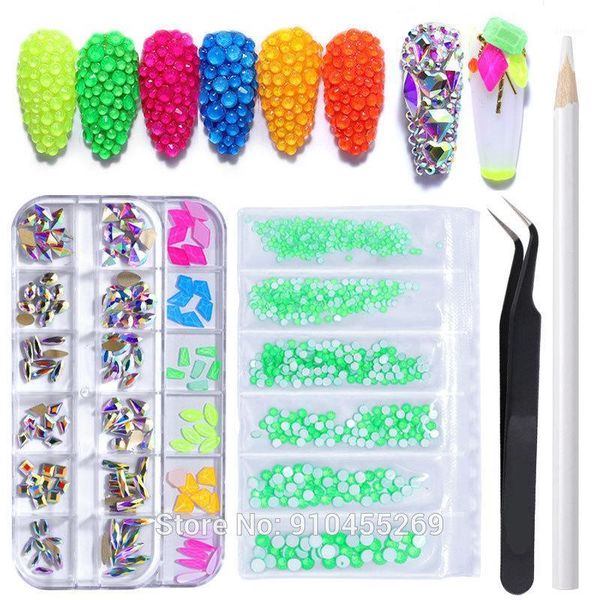 

nail art diamond rainbow glass rhinestone salon high silver flat bottom drill 12 - bar box set1, Silver;gold