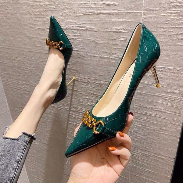 

dress shoes cresfimix zapatos de mujer women party green pu leather slip on high heel classic black office stiletto heels a6153c
