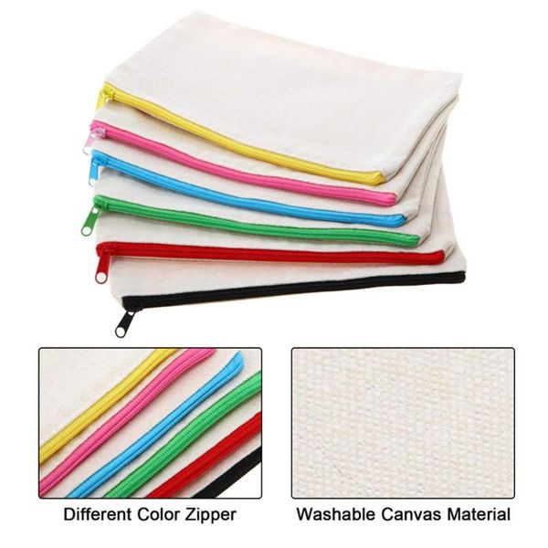 

pencil bags 6pcs multi-purpose travel toiletry bag pen blank cosmetics with zipper canvas makeup pouches diy craft