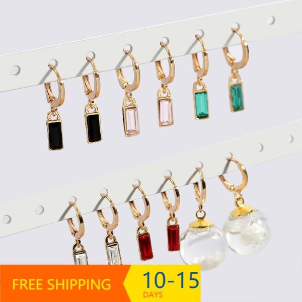 

hoop & huggie fashion multicolor square crystal stone earrings for women round geometric small circle statement jewelry, Golden;silver