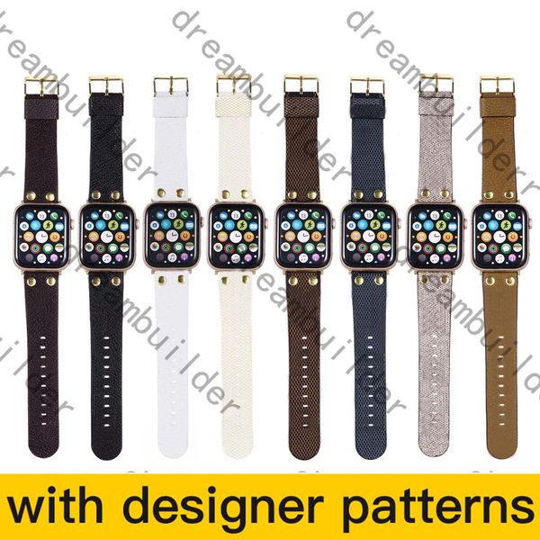 Pulseiras de relógio com pulseira de designer 42 mm 38 mm 40 mm 44 mm 41 mm 45 mm iwatch 2 3 4 5 6 bandas Pulseira com pulseira de couro Pulseira com listras da moda dgs