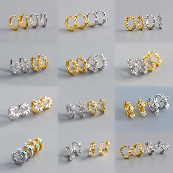 

hoop & huggie inzareal 925 sterling silver zircon star round huggies earrings for fashion women party fine jewelry punk accessories, Golden;silver