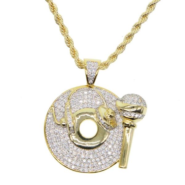 

pendant necklaces fashion dj phonograph gold color necklace men jewelry hiphop chain music hip hop rock rap mens jewellery, Silver