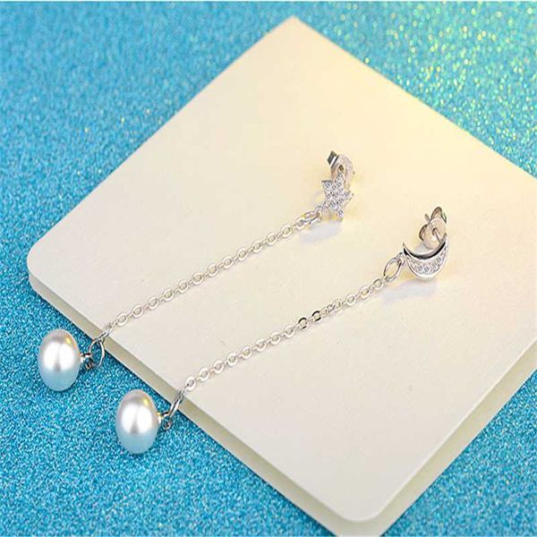 

dangle & chandelier korean version of asymmetrical stars and moon long tassel earrings temperament simple fashion exquisite, Silver