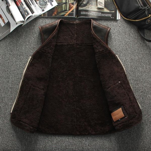 

men's vests 2021 dark brown casual style genuine shearling vest men large size 4xl real natural sheepskin slim fit short spring coat, Black;white