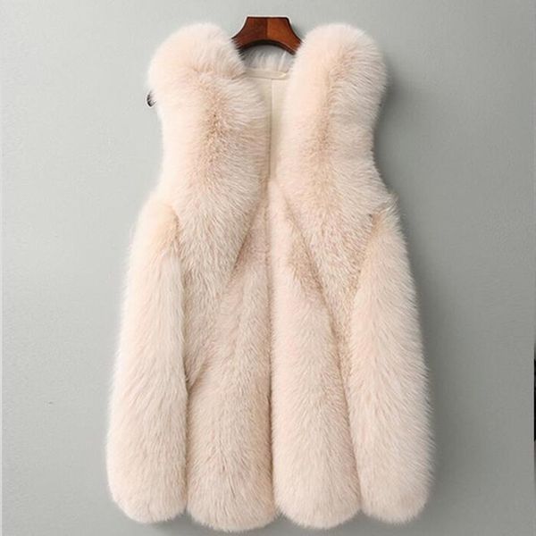 

women new faux fur coat vest regular-long sleeveless imitation female solid color artificial vest, Black