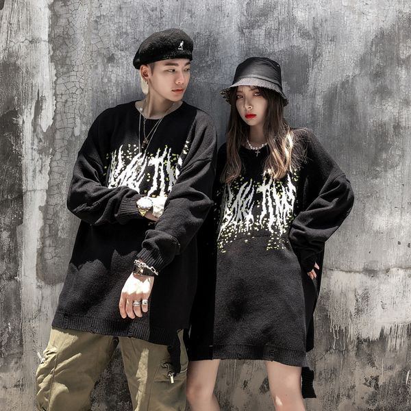 

sweater hip hop punk oversized harajuku streetwear men's clothes couple's fashionable nightgown, White;black