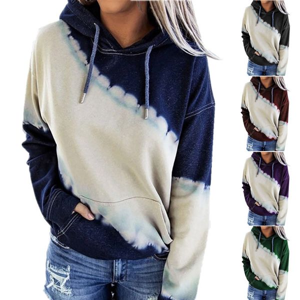 Tie Dye Imprimir Mulheres Hoodies Moletons Inverno De Outono Com Capuz Senhoras Manga Longa Ladies Pullover Casual Jumper Hoodies 210507