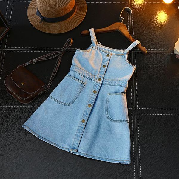 2019 novo item de verão menina uma peça jeans vestido suspender denim vestido q0716