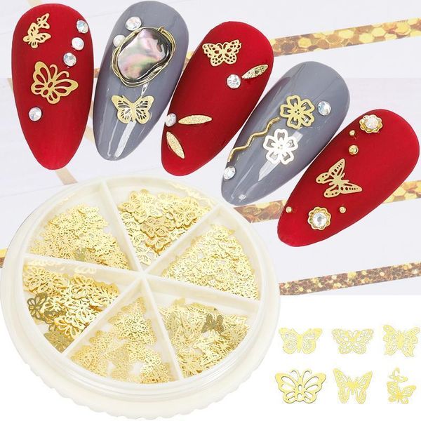 

240pcs/wheel 3d gold metal nail art sticker decoration mix 6 styles butterfly design tiny slice diy accessories1, Silver;gold