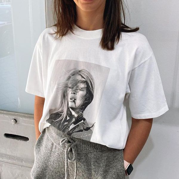 

women's t-shirt european and american beautiful pattern t-shirt, round neck short sleeve shirt, women's fashion t-shirt, White