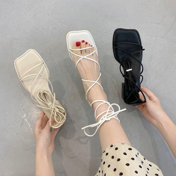 

sandals comfort shoes for women cross-shoes open toe straps 2021 summer clear heels med suit female beige peep square gladi, Black