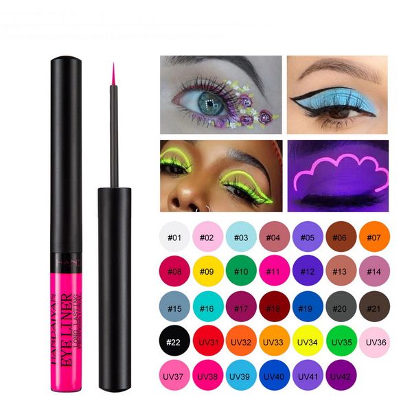 HANDAIYAN 34 Cor Líquido Peneliner Caneta Matte Acabamento Fast Seco Fluorescente Longo Fluorescente Fluorescente Excelente Pigmentação Grande Durabilidade Makeup Eye Liner