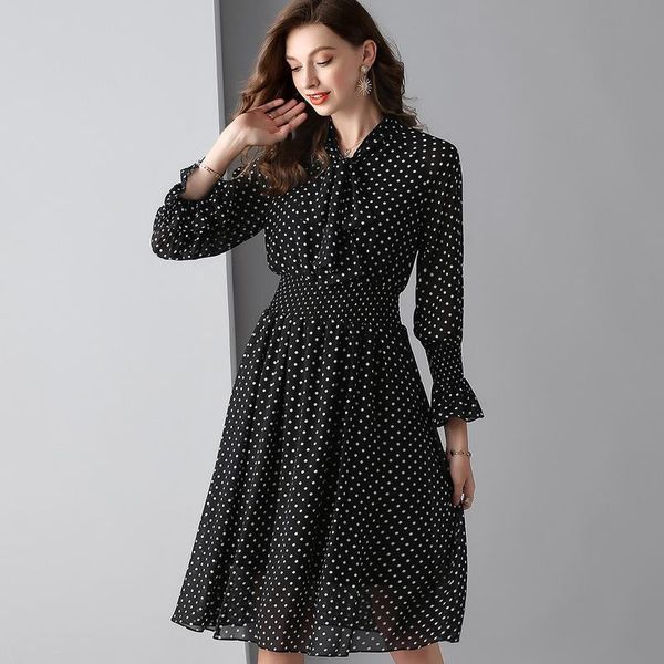 

casual dresses black polka dot chiffon floral women natural 2021 summer brand long office work dress plus size drop, Black;gray