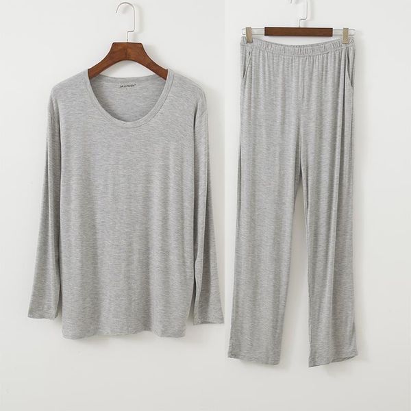 

men's sleepwear plus size 8xl 150kg long sleeve men pajamas sets solid color o neck summer autumn modal home wear large and pants, Black;brown