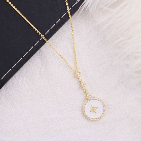 

design jewelry chen decoration star fritillaria necklace long pull buckle sweater chain new fashion style in autumn and winter 2021, Silver