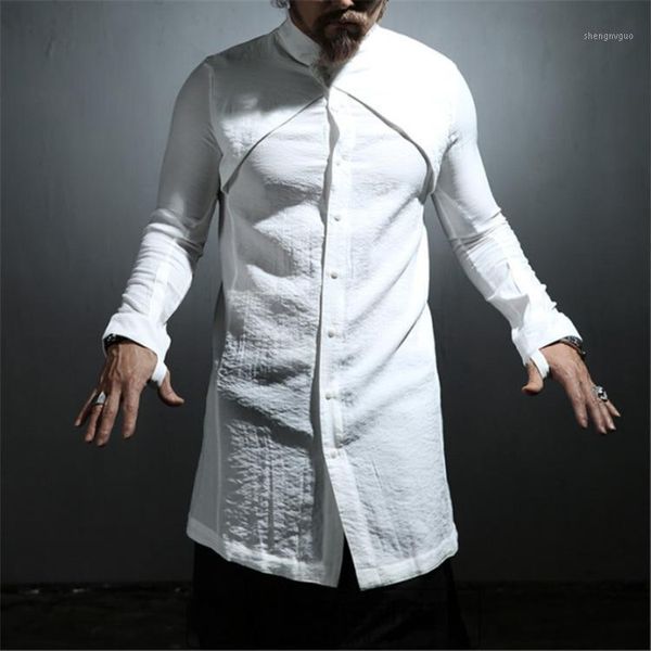 

men's dress shirts spring and autumn fashion nightclub personality medium length slim long sleeve shirt hairdresser's circular spl, White;black