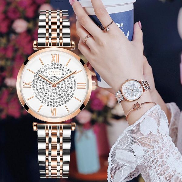 

wristwatches women dress watches gypsophila diamond stainless steel quartz wristwatch waterproof for gift reloj femenino, Slivery;brown