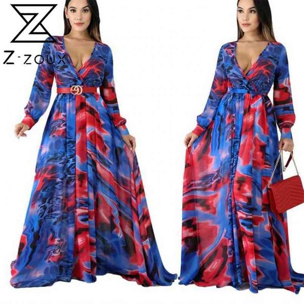 

women dress v-neck lantern sleeve printing dresses long plus size color matching vintage 210513, Black;gray