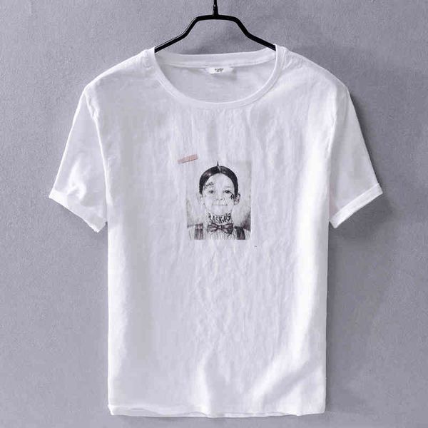 

men's t-shirts summer comfortable mens linen t-shirt white loose trend men printed cotton shirt casual fashion t shirts male camisa 5s, White;black
