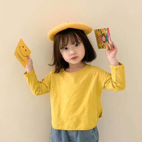 

spring summer girls cotton thin solid color base t shirts kids casual all-match clothes 210508, Blue