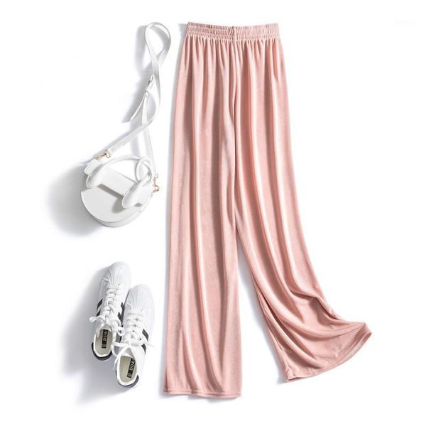 

women's pants & capris ice silk wide leg full length female high-waisted drape women 2021 summer thin strap loose casual long, Black;white