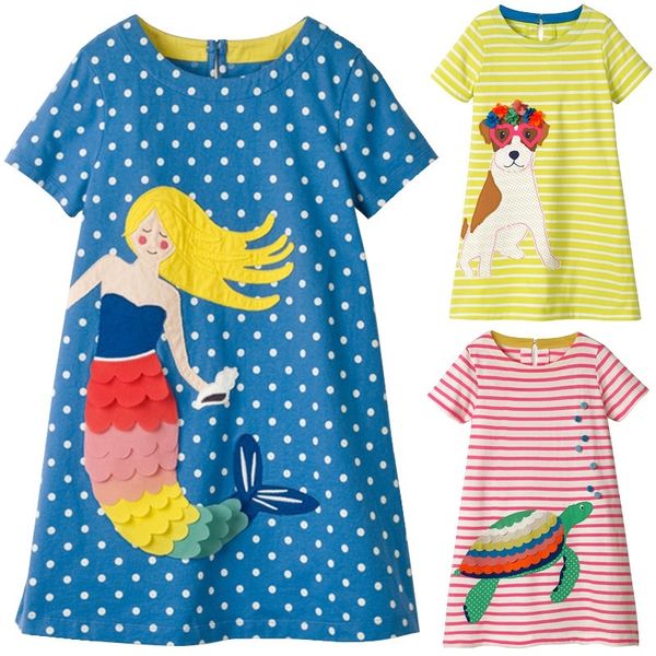 Mermaid Bebek Kız Elbiseler Jumper Moda Çocuk Giysileri Şerit Nokta Kız Tek Parça Elbise Köpek Çocuk Bluzlar Kıyafet 2-10Year Tops 210413