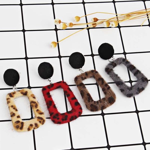 

dangle & chandelier women vintage leopard rectangle earrings fur pompom drop female jewelry accessories bijoux fashion gift, Silver