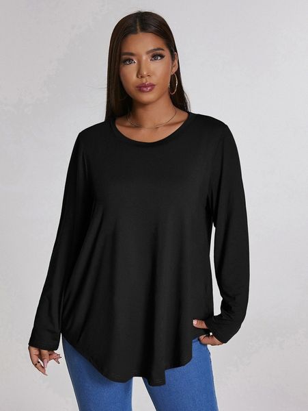 

plus solid long sleeve tee p0sn#, Black
