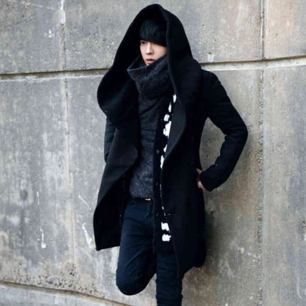 

men's jackets autumn winter men long trench coat korean style hooded cloak men's slim wool overcoat boys punk jackets casaco mascu, Black;brown