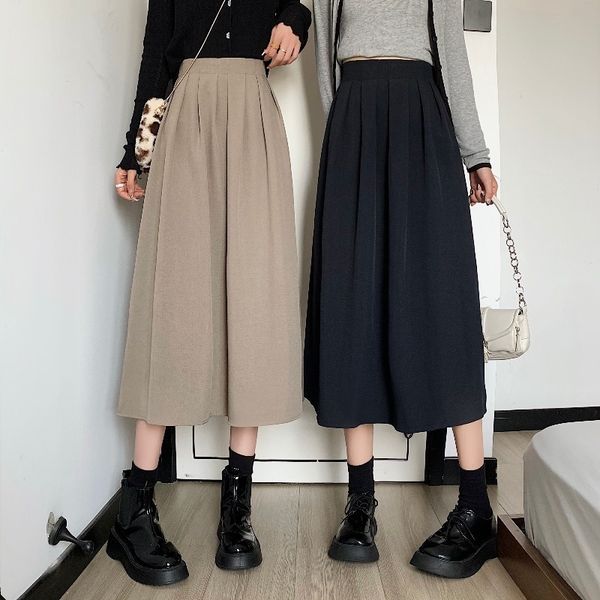 

skirts high waist, slim, medium and long a-line women's autumn 2021 korean hip wrap pleated skirt, umbrella skirt, Black