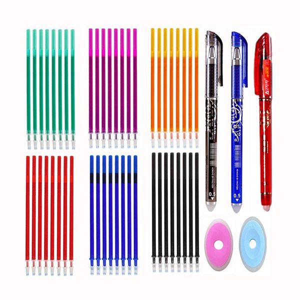 

0.5mm erasable pen refills rods washable gel pens with eraser for office school stationery black/blue/red/colorful ink