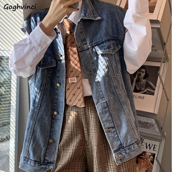 

women's vests vest women loose denim vinatge pockets spring college streetwear korean style ladies classic leisure outwear fashion ins, Black;white