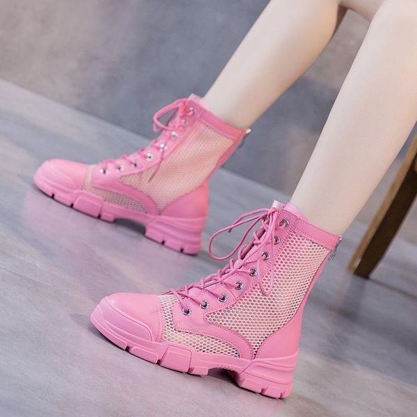 

sandals women 2021 summer designer cowhide mesh upper boots ladies breathable tube 14cm motorcycle shoes and, Black
