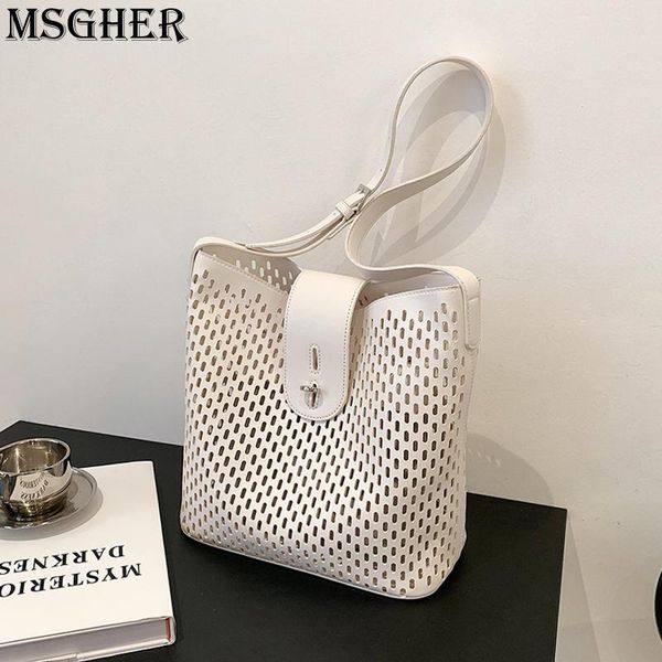 

evening bags large capacity fashion hollow bucket bag simple texture single shoulder messenger versatile pure color leisure women
