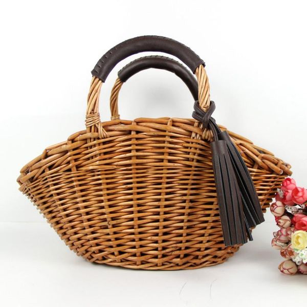 

bag parts & accessories clutch bags women fashion straw handbag shoulder shopping beach crossbody wood handle casual large capacity tote, Black