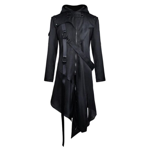 

men's trench coats fashion halloween gothic long sleeve hooded jacket solid color cosplay retro costume, Tan;black