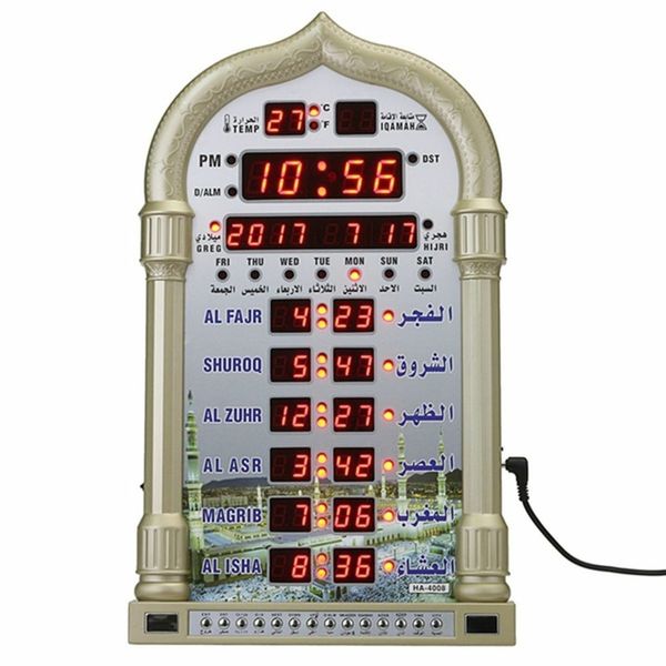 Azan-Moschee-Gebetsuhr, islamischer Moschee-Kalender, muslimische Gebets-Wanduhr, Alarm, Ramadan-Heimdekoration, + Fernbedienung (keine Batterie)