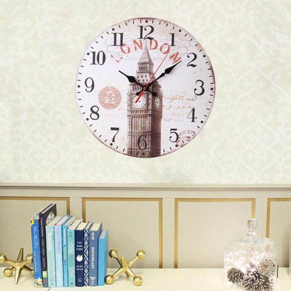 

wall clocks round wooden clock european household silent battery-operated clock(pattern 3)
