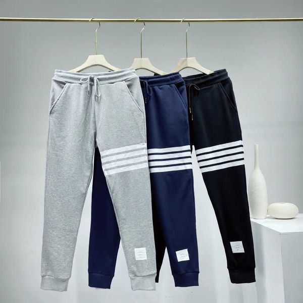 

design clothing autumn 21 long yarn dyed four bar elastic casual terry cotton classic british pants, White;black