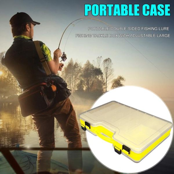

fishing tackle box with removable dividers double sided plastic lure bait hook storage carrying tools accessories