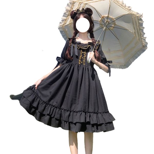 

soft girl kawaii lolita black teens gothic cute harajuku summer cosplay vintage es women pleated princess swing, Black;gray